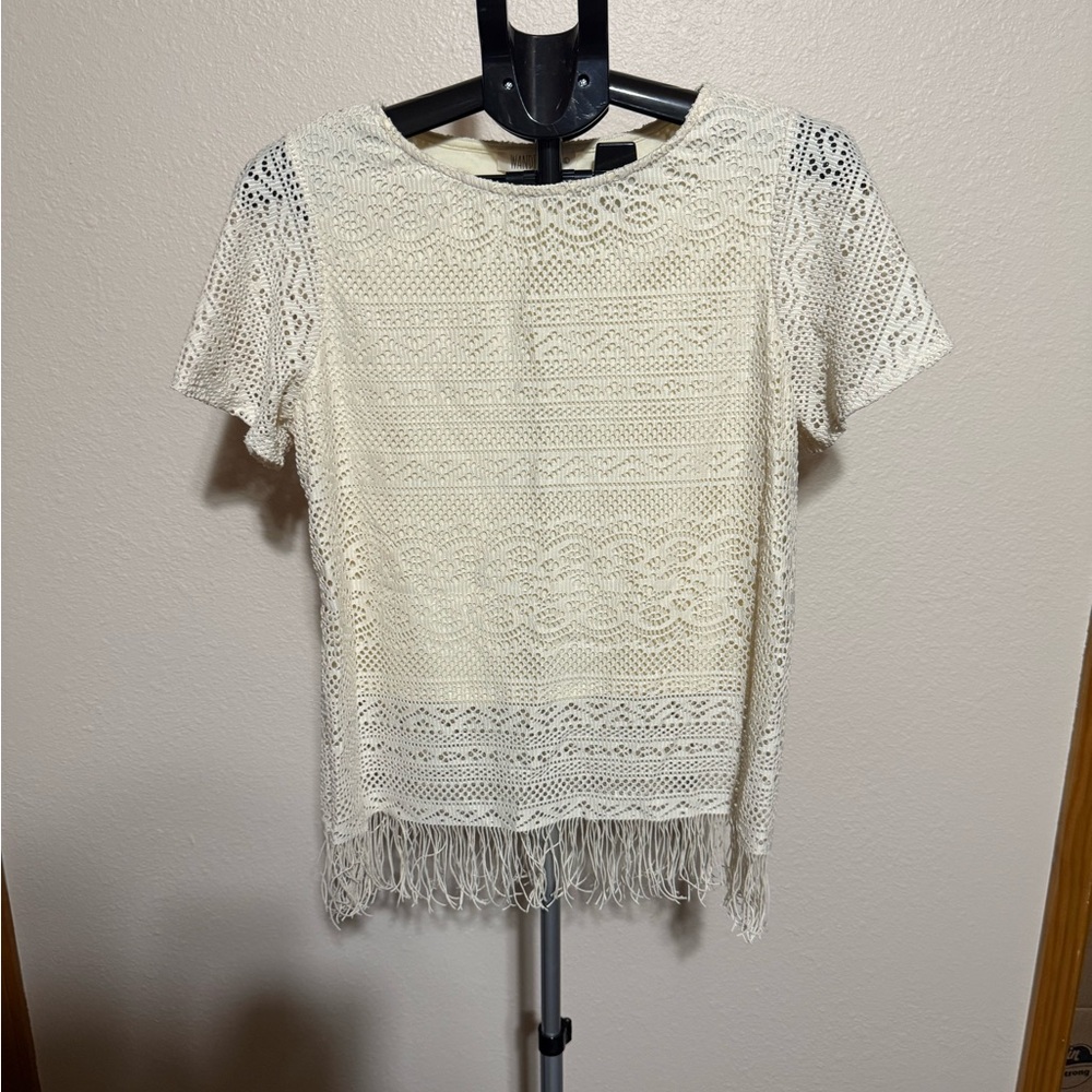 Chic Lace Fringe‎ Short Sleeve Top